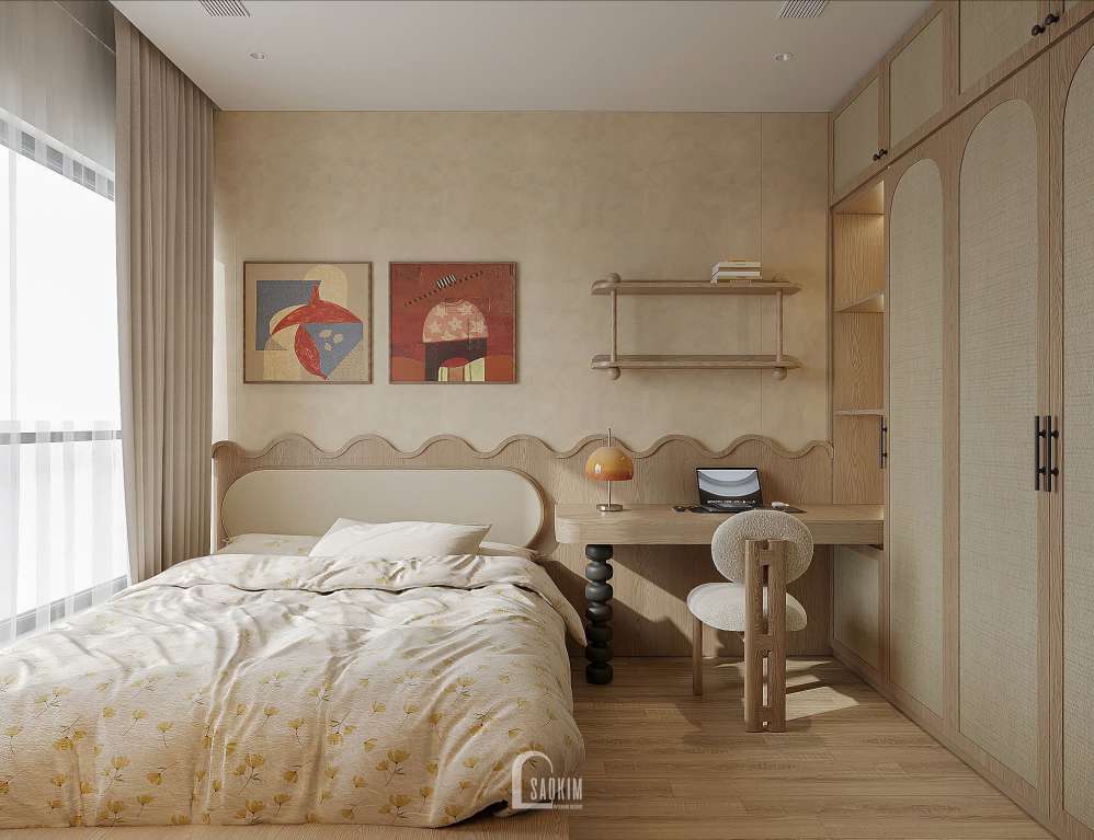 Thiết kế nội thất phòng ngủ cho bé chung cư 87m2 Hinode City phong cách Wabi Sabi- Chạm Tới Chiều Sâu Của An Yên